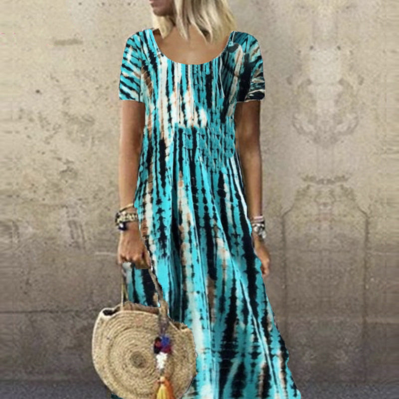 Summer Dress for Women with Round Neck in Tie-Dye