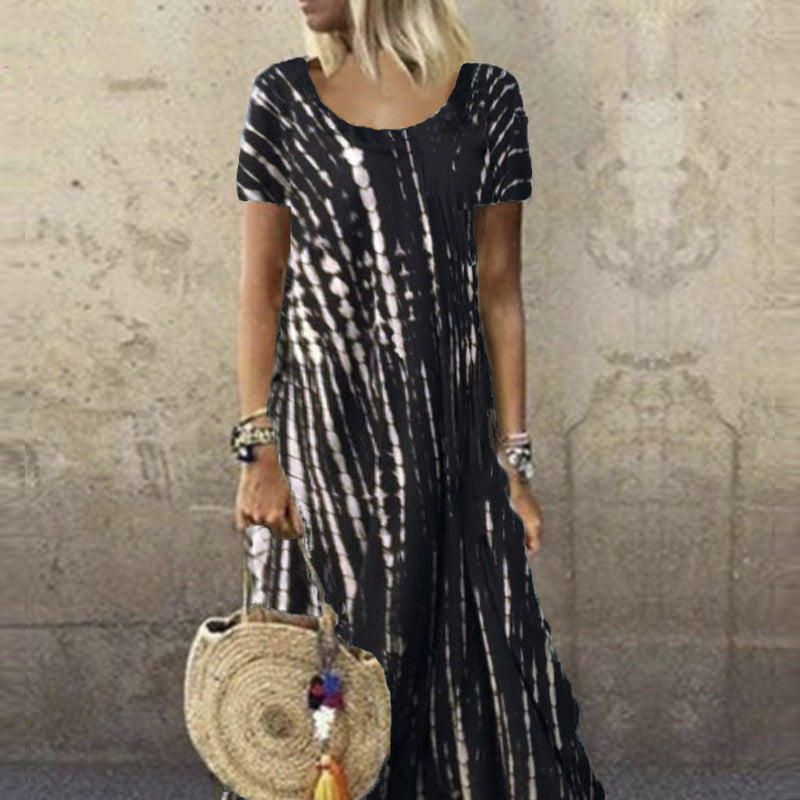 Summer Dress for Women with Round Neck in Tie-Dye