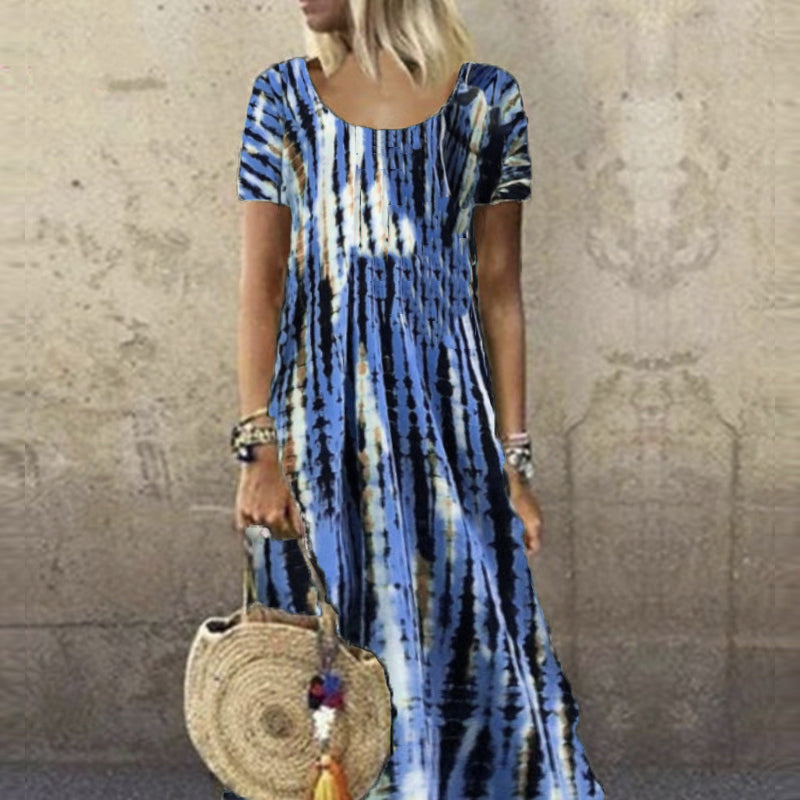 Summer Dress for Women with Round Neck in Tie-Dye