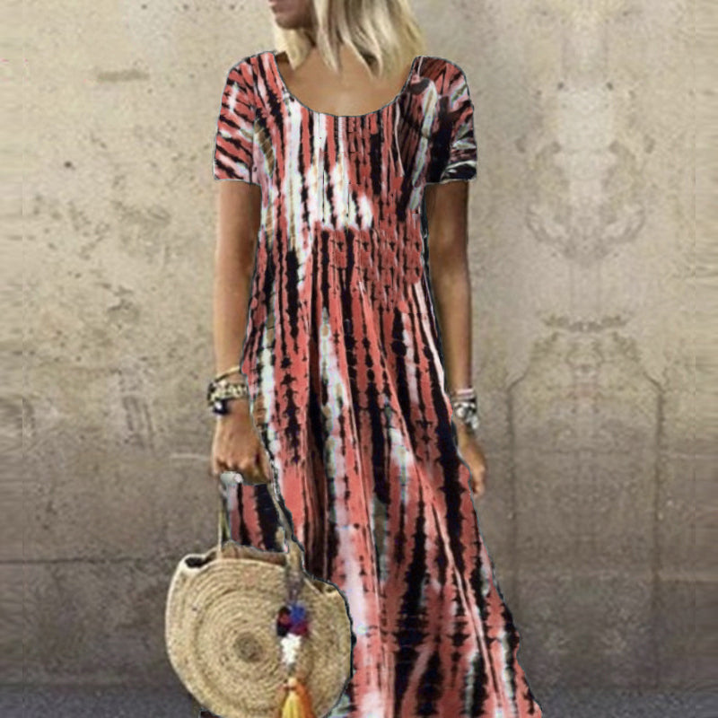 Summer Dress for Women with Round Neck in Tie-Dye