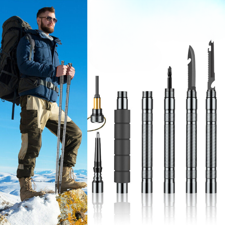 Tactical Outdoor Survival Trekking Pole with Multi-Tool Kit