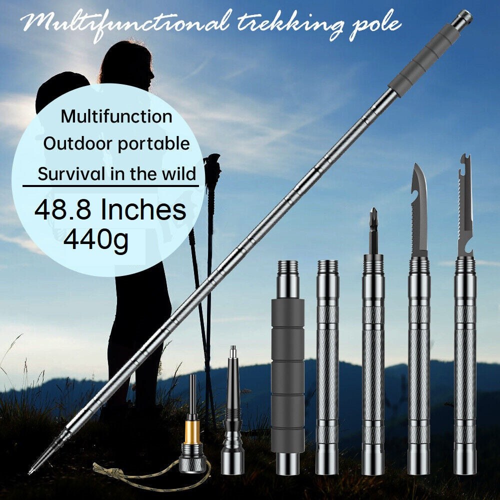 Tactical Outdoor Survival Trekking Pole with Multi-Tool Kit