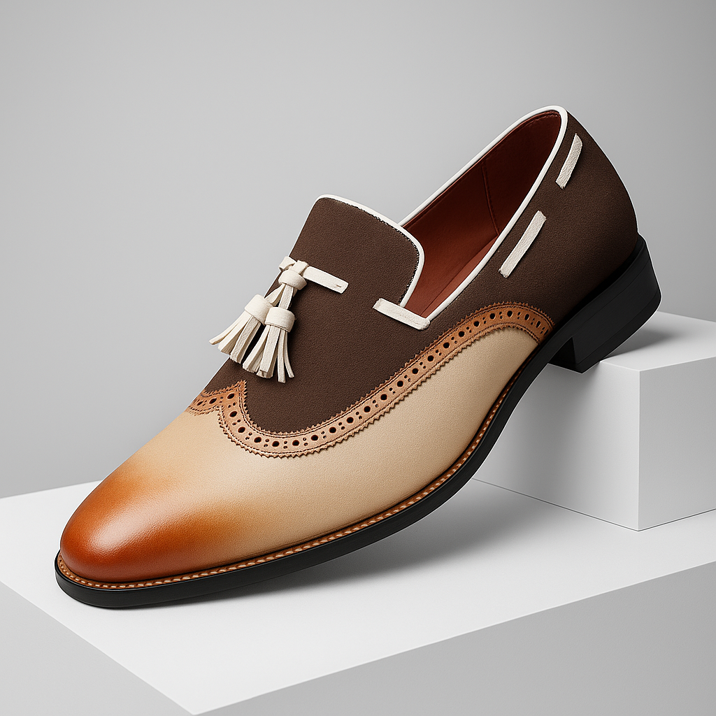 Tassel Loafers with Cushion & Brogue Detail