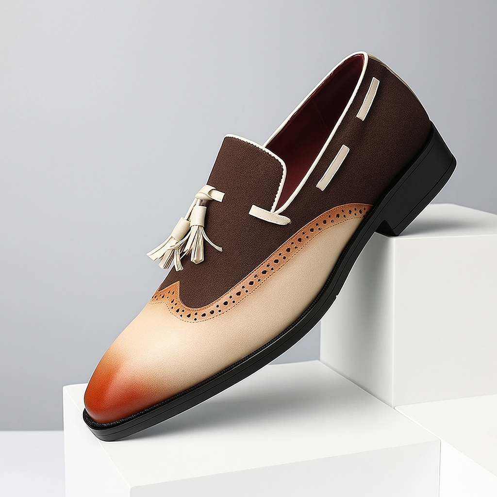 Tassel Loafers with Cushion & Brogue Detail