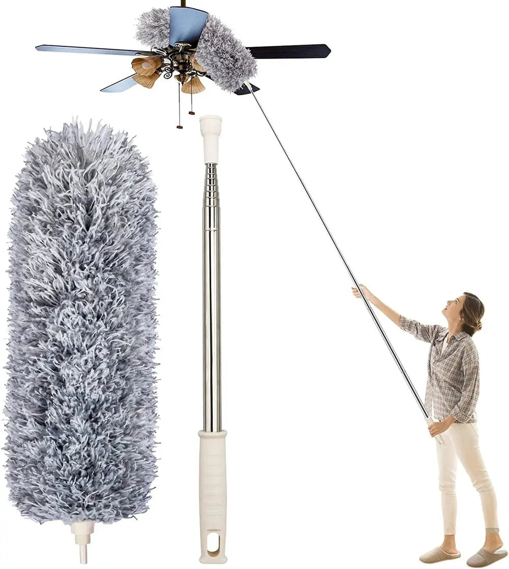 Telescopic dust duster with extra long microfiber head (Free 3 replacement cleaning heads)