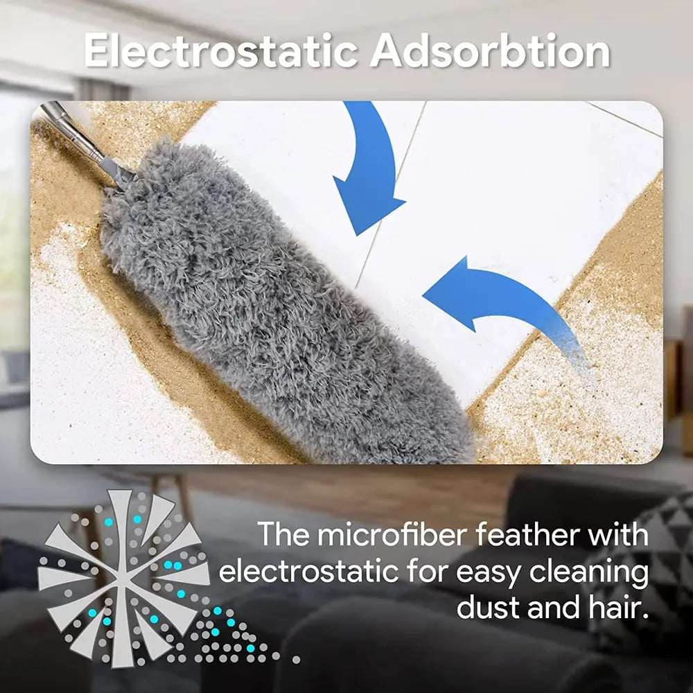 Telescopic dust duster with extra long microfiber head (Free 3 replacement cleaning heads)