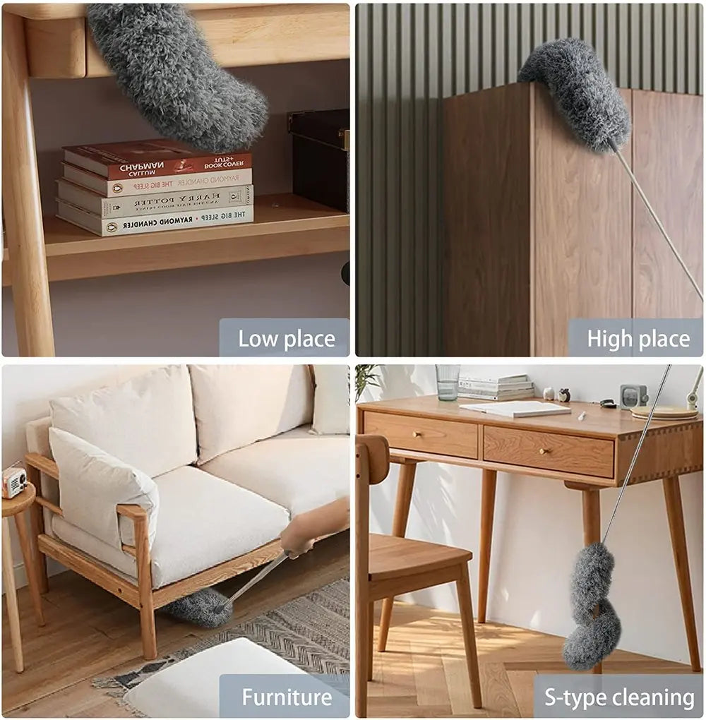 Telescopic dust duster with extra long microfiber head (Free 3 replacement cleaning heads)