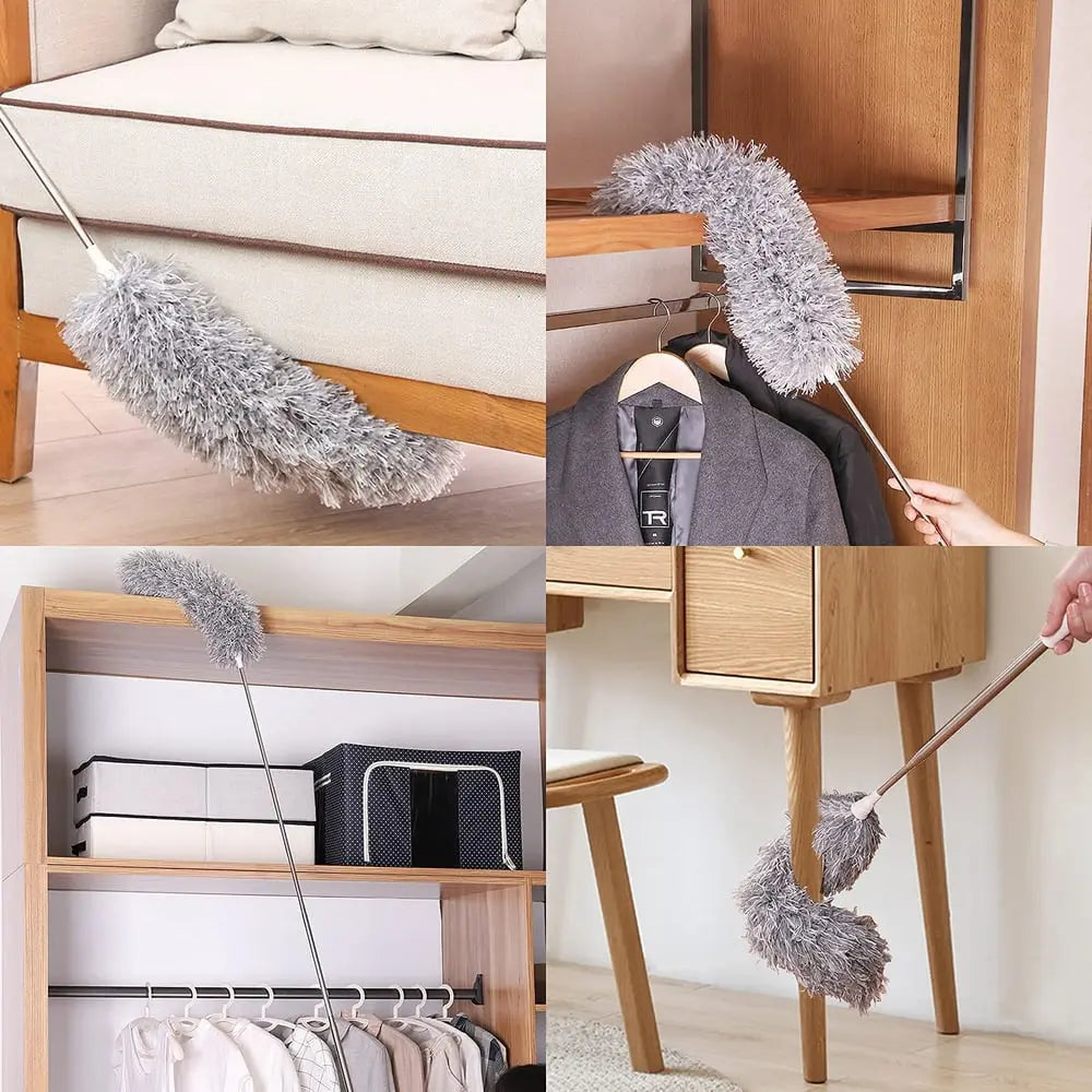 Telescopic dust duster with extra long microfiber head (Free 3 replacement cleaning heads)
