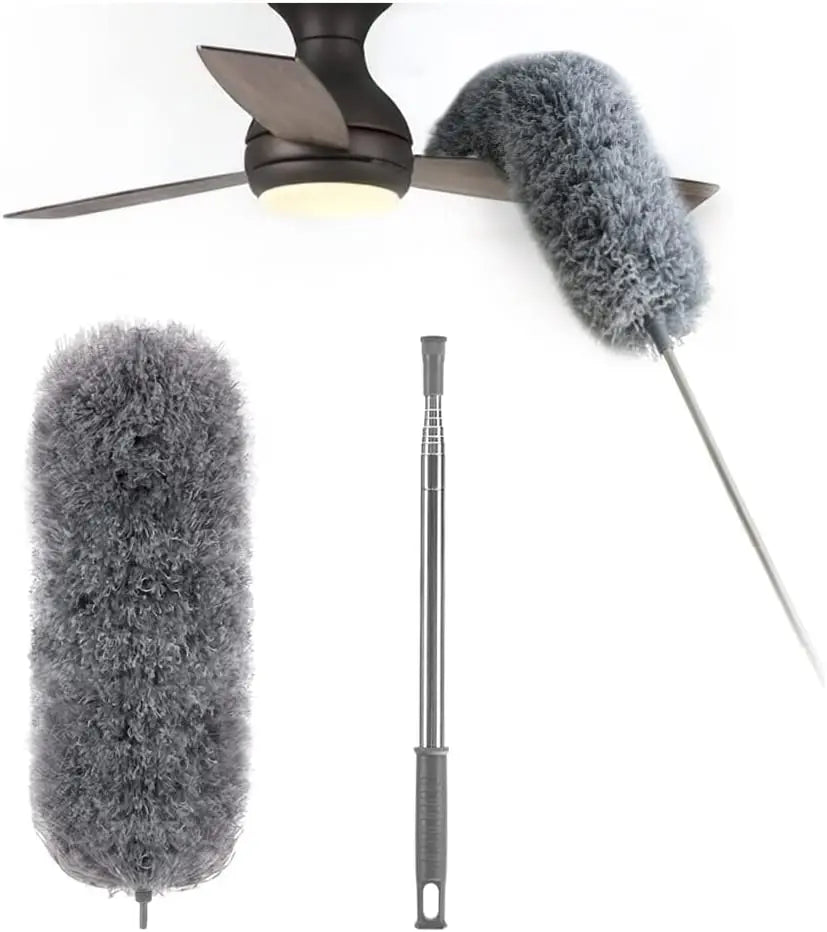 Telescopic dust duster with extra long microfiber head (Free 3 replacement cleaning heads)