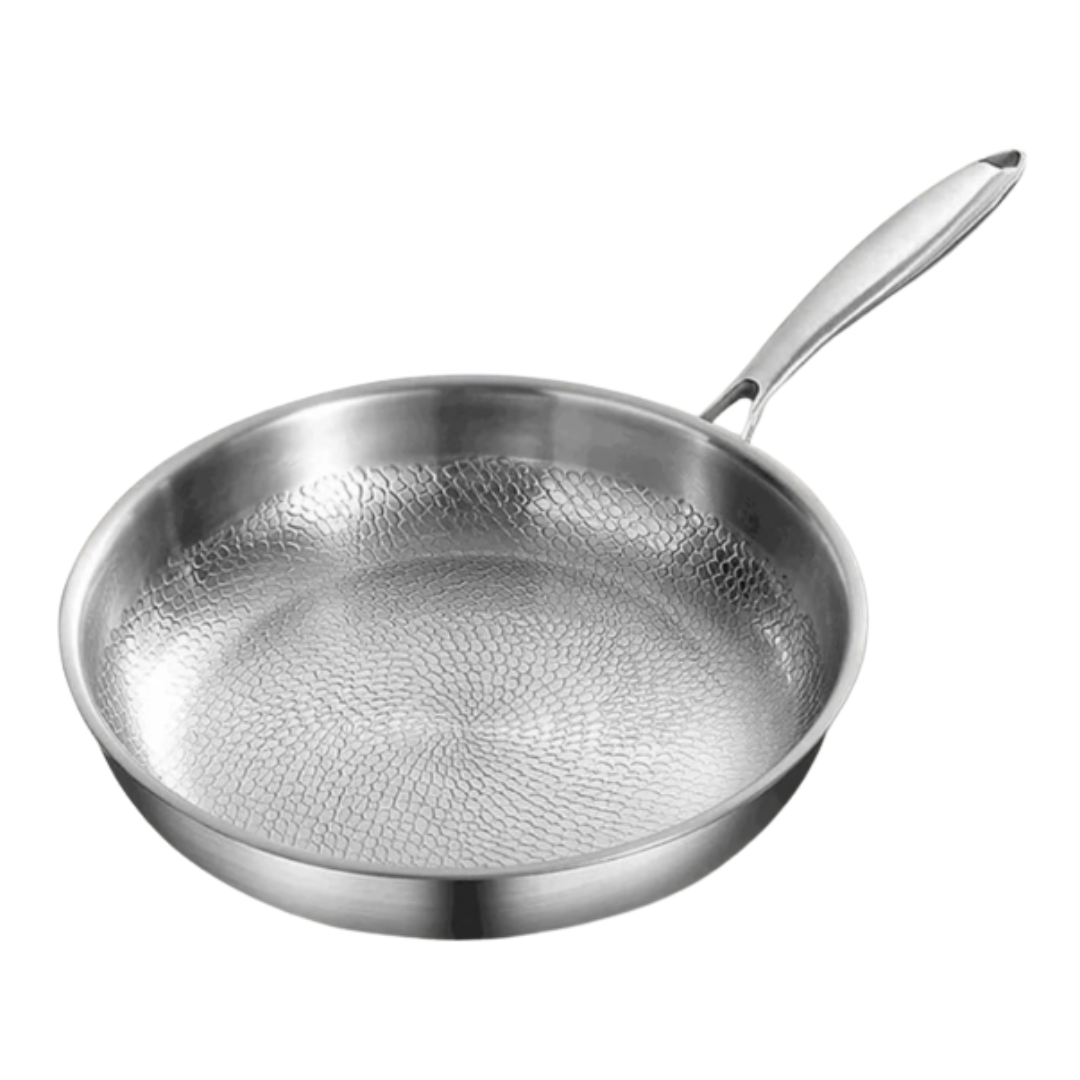 Titanium Induction Frying Pan with Hammered Surface – Lightweight, Non-Toxic and Durable, Metallic Silver