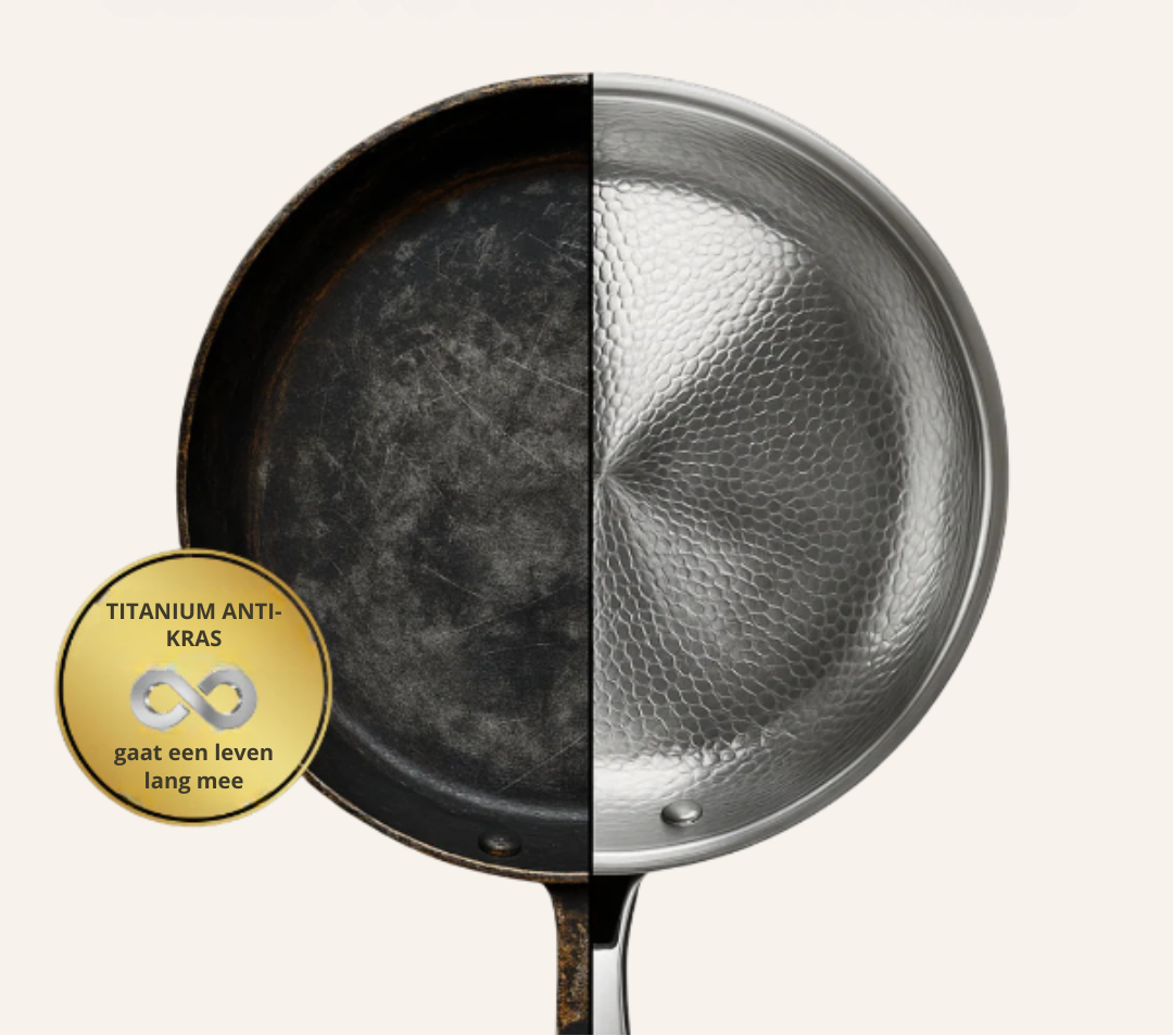 Titanium Induction Frying Pan with Hammered Surface – Lightweight, Non-Toxic and Durable, Metallic Silver