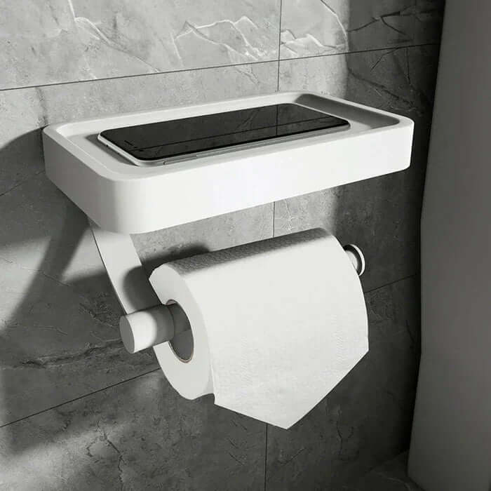 Toilet Paper Holder in Stainless Steel with Shelf