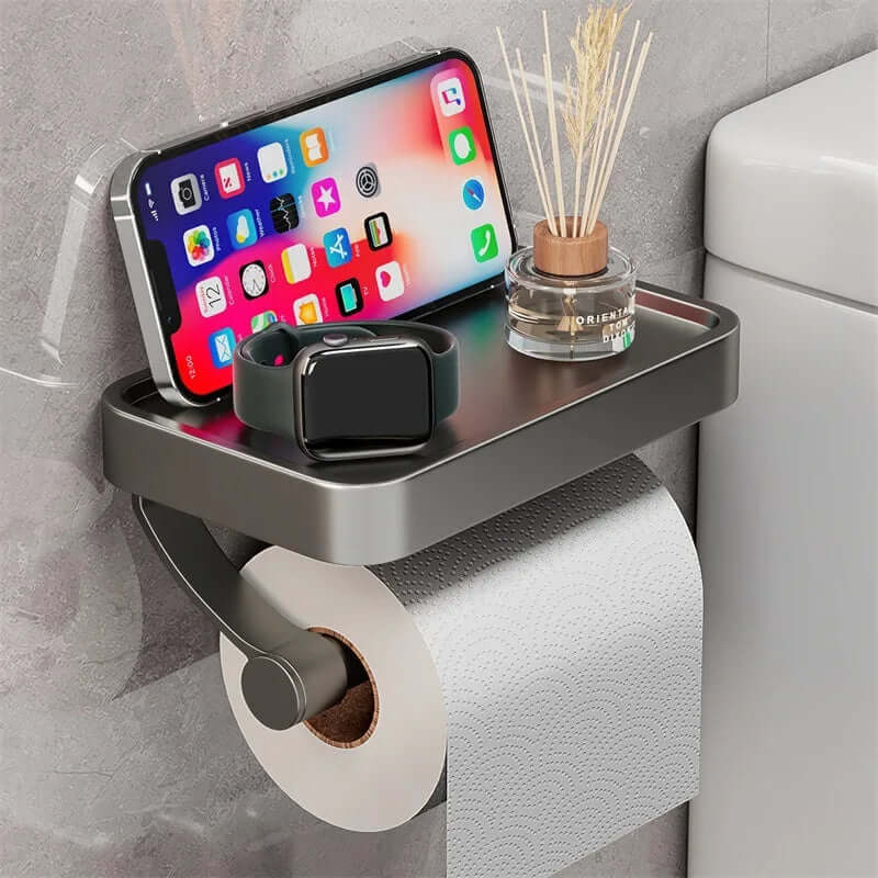 Toilet Paper Holder in Stainless Steel with Shelf