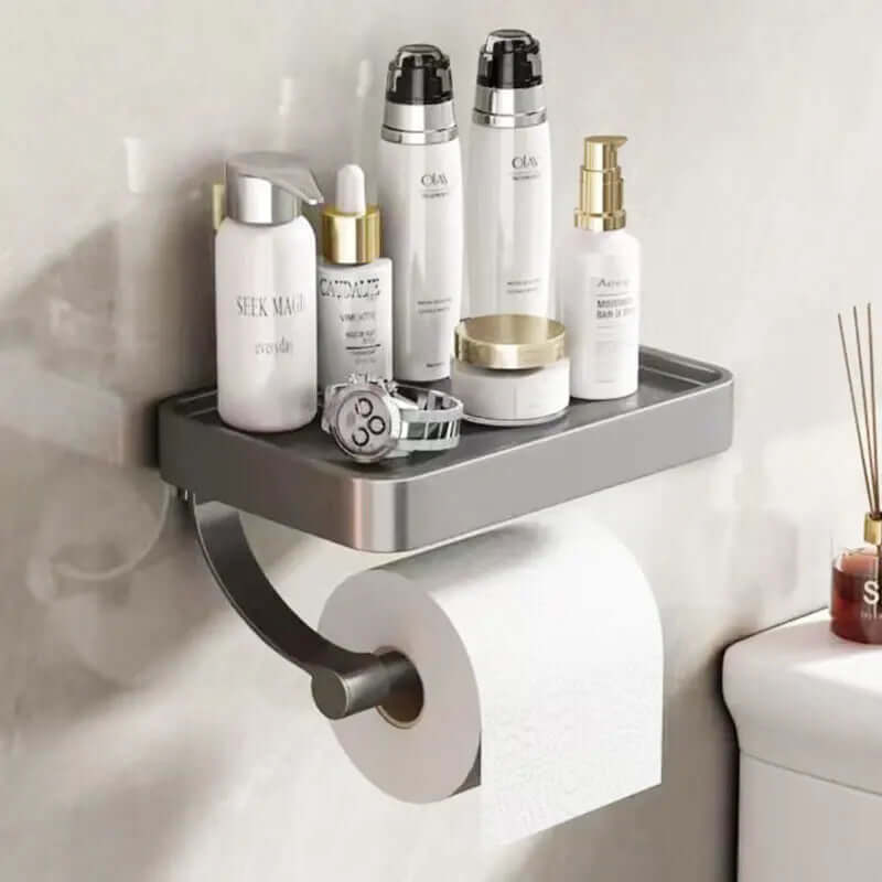 Toilet Paper Holder in Stainless Steel with Shelf