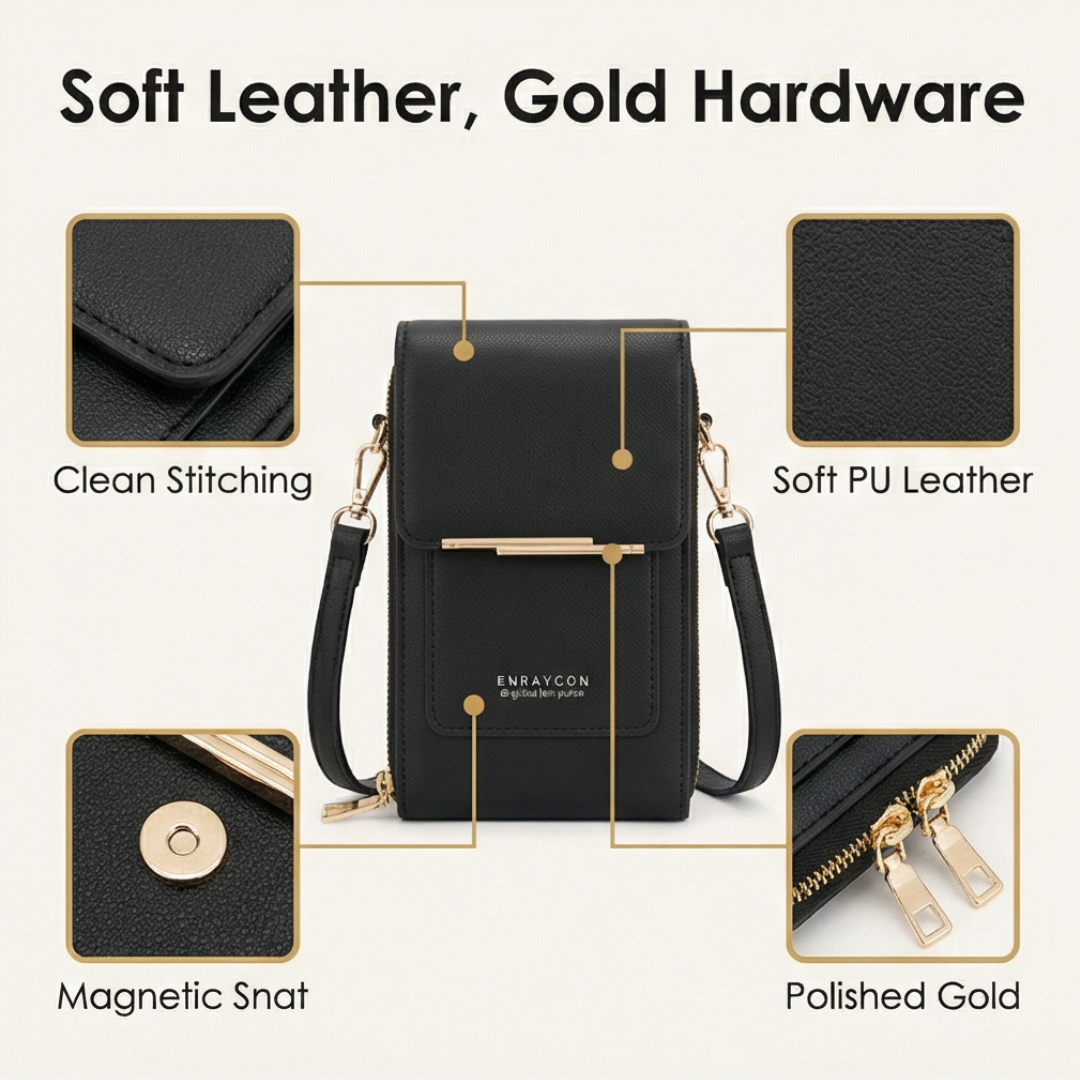 Touch through crossbody phone purse