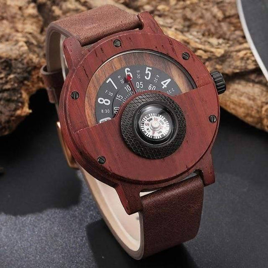 Unique Turntable Compass Dial Wooden Watch