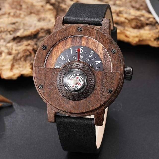Unique Turntable Compass Dial Wooden Watch