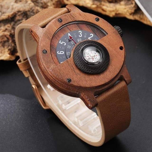 Unique Turntable Compass Dial Wooden Watch