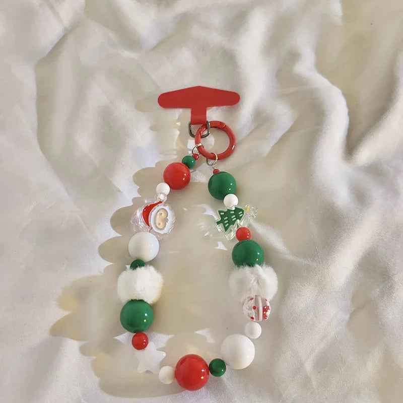 Unisex Christmas-Themed Keychain with Beaded Charm