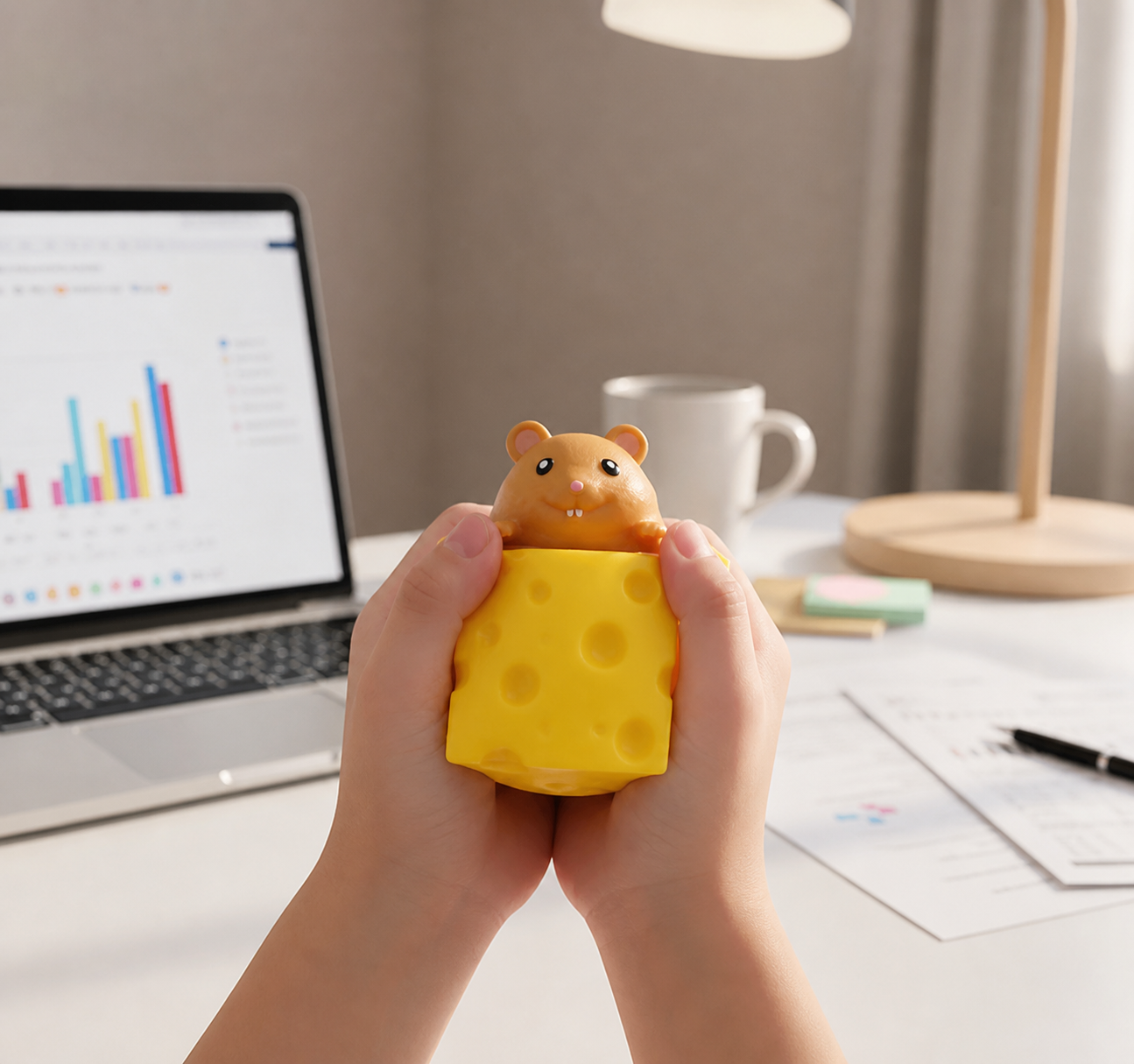 Unisex Squeeze Cheese Block with Popping Mice