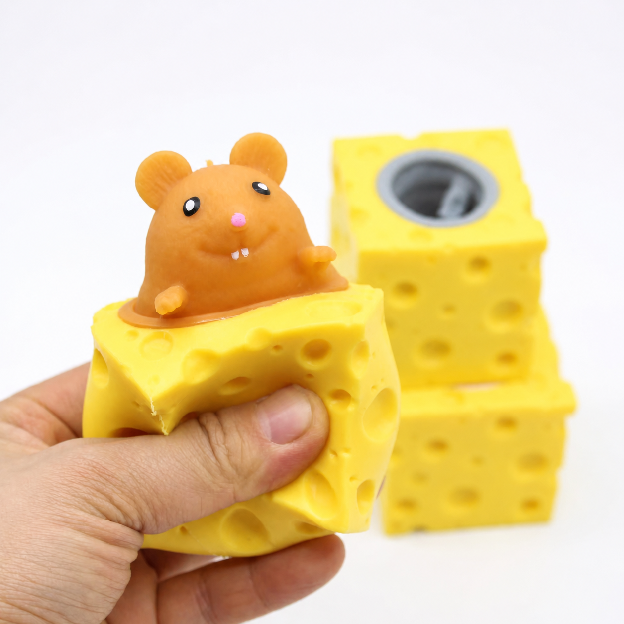 Unisex Squeeze Cheese Block with Popping Mice
