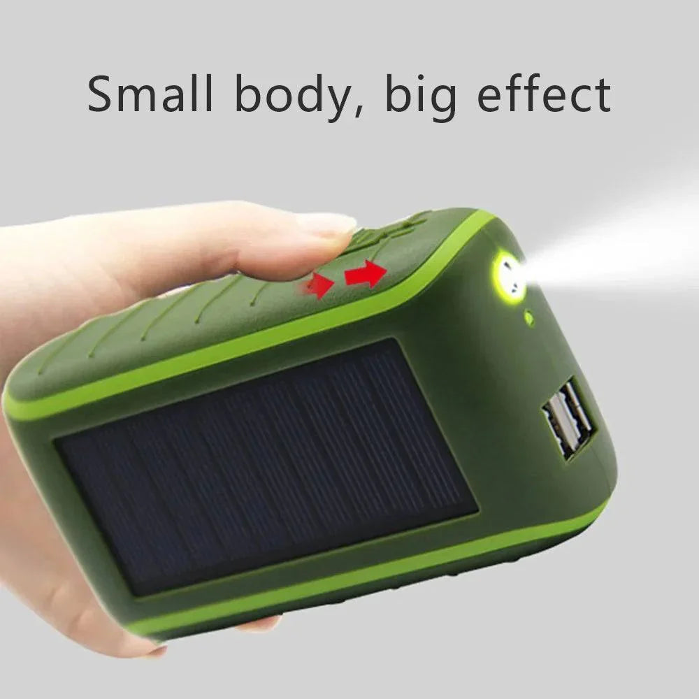 USB Hand Crank Solar Power Bank with Flashlight
