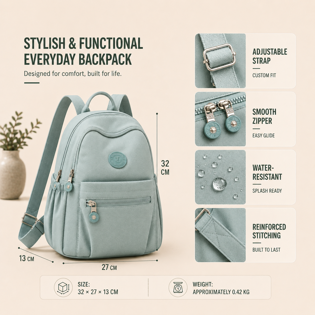 Vellora Casual Nylon Mini Backpack