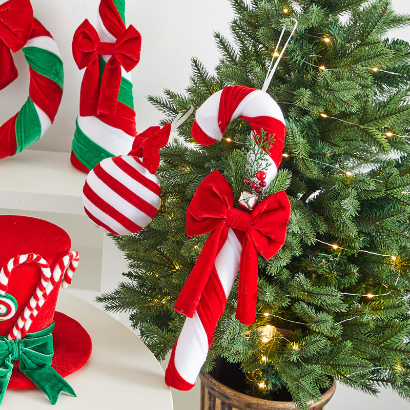 Velvet Christmas Candy Cane Decoration Set
