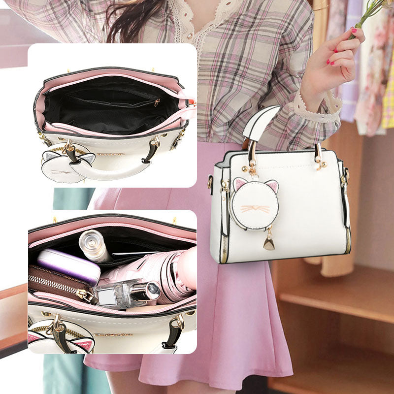 Versatile bag for women with cute kitten organizer