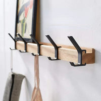 Wall Coat Rack - Movable Hooks - Black - Wood and Aluminum