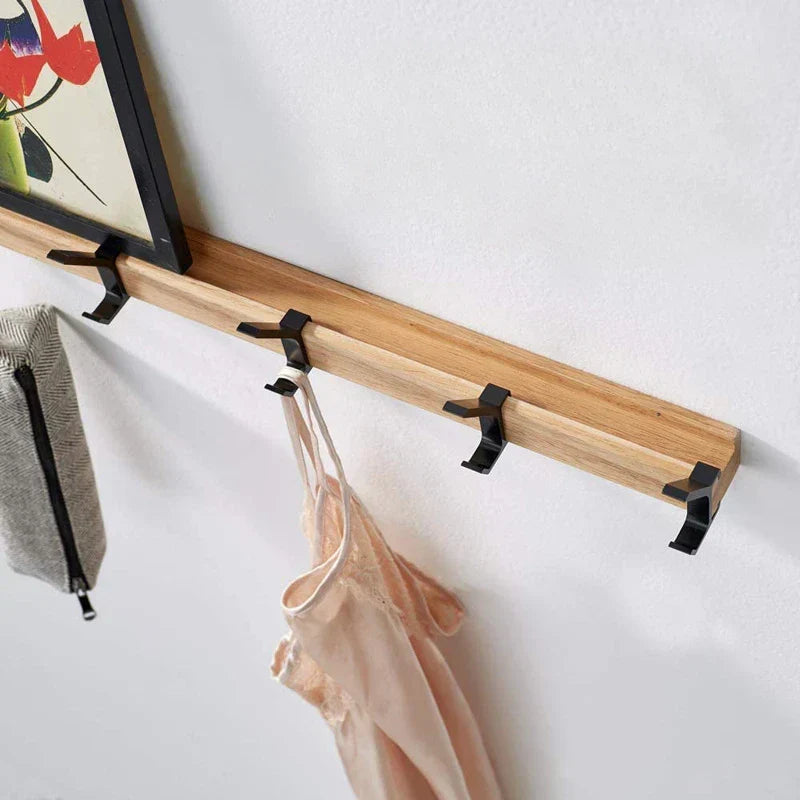 Wall Coat Rack - Movable Hooks - Black - Wood and Aluminum