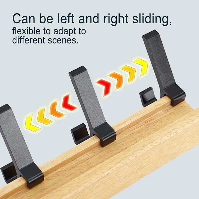 Wall Coat Rack - Movable Hooks - Black - Wood and Aluminum
