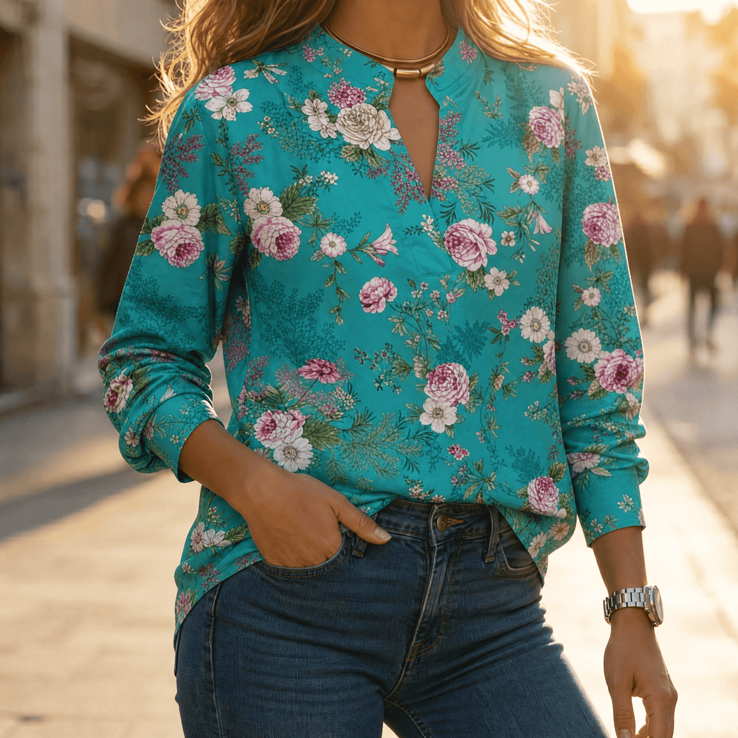 Watercolor Floral V-Neck Blouse
