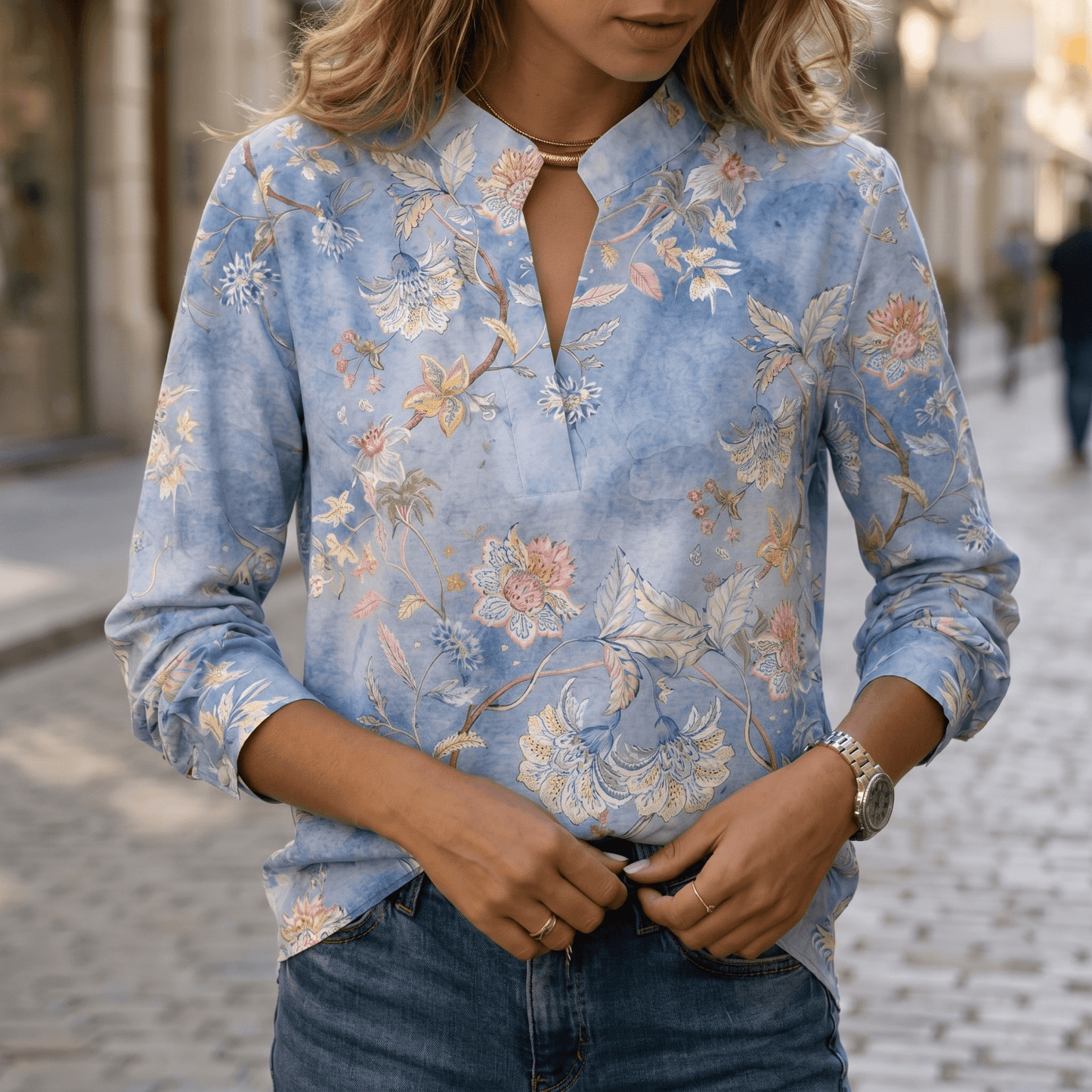 Watercolor Floral V-Neck Blouse