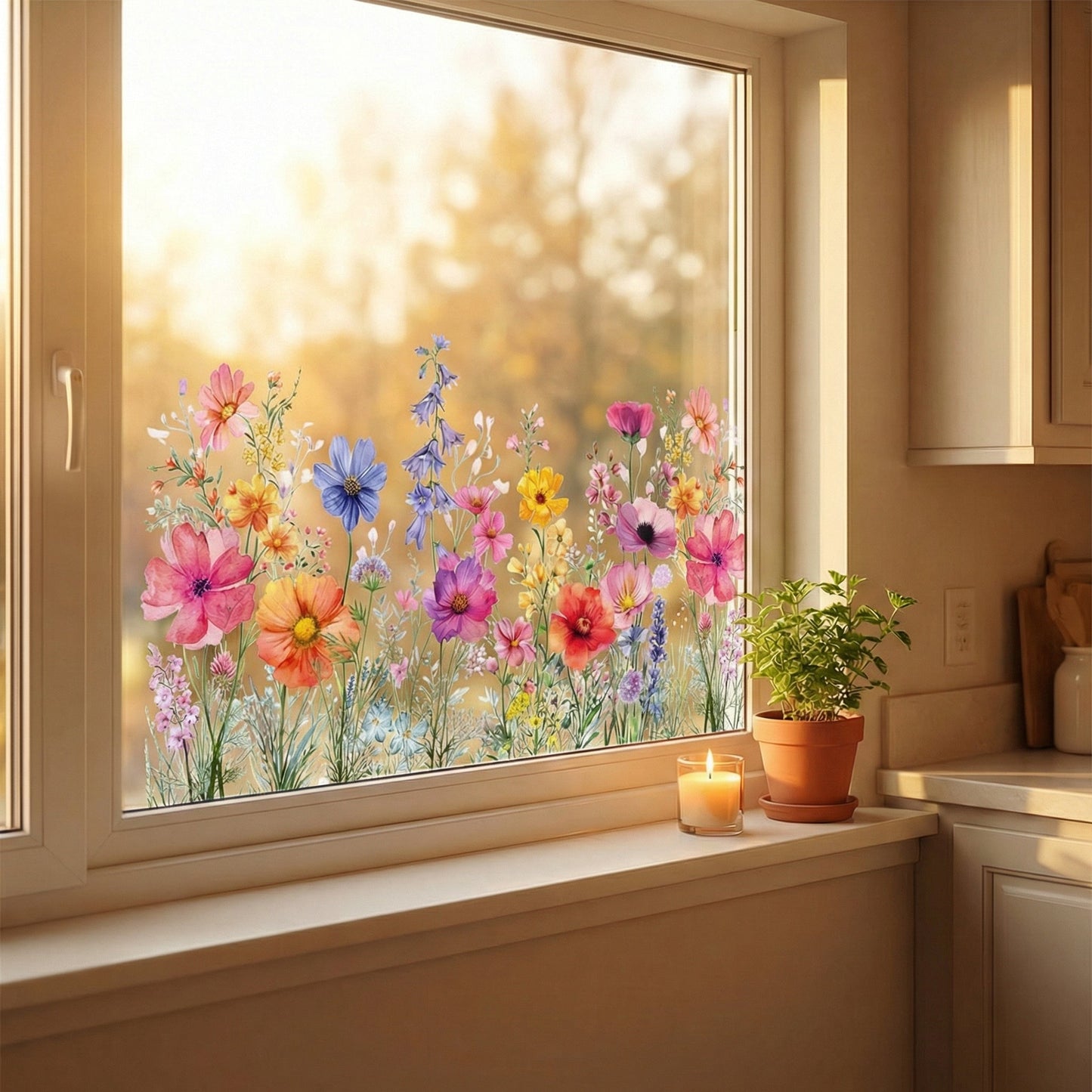 Watercolor Wildflower Window Clings