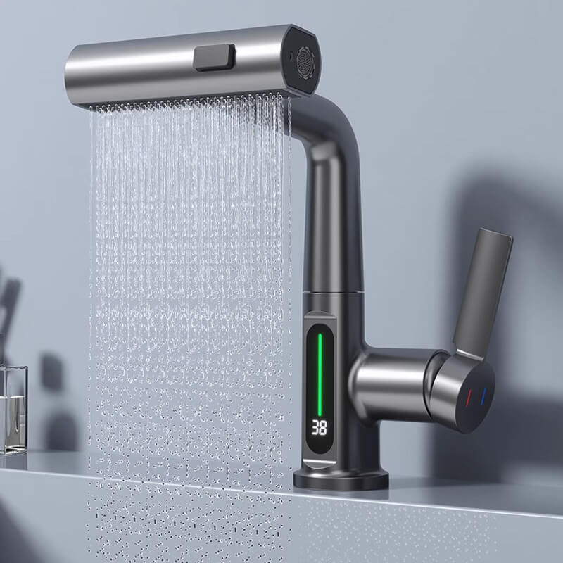 WaterMaster Flexible LED Kitchen & Bathroom Faucet – 360° Swivel, Pull-Out Hose & 5 Spray Modes
