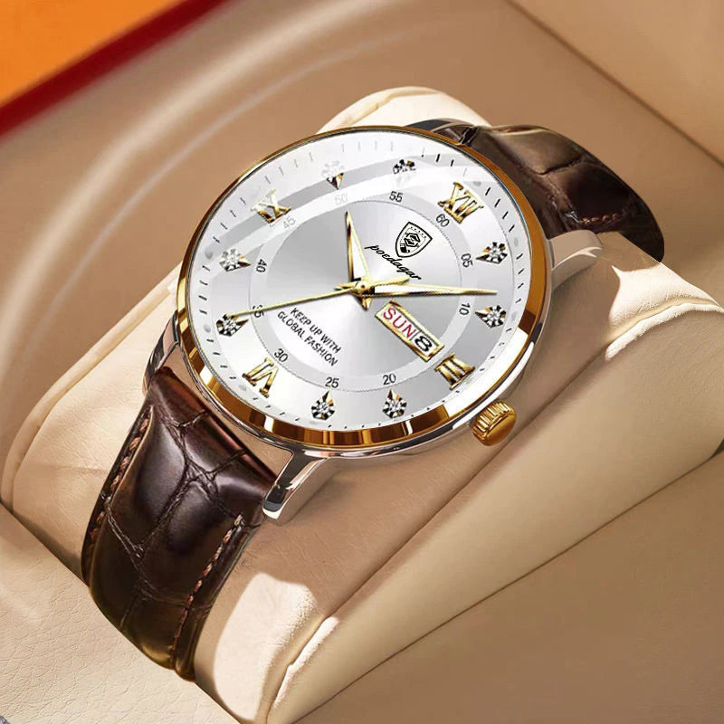 Waterproof men's wristwatch in stainless steel with luminous hands