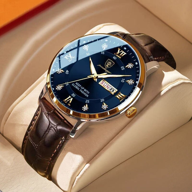 Waterproof men's wristwatch in stainless steel with luminous hands
