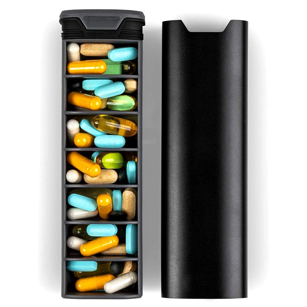 Weekly Pill Organizer – Elegant Wooden & Aluminium Pill Box
