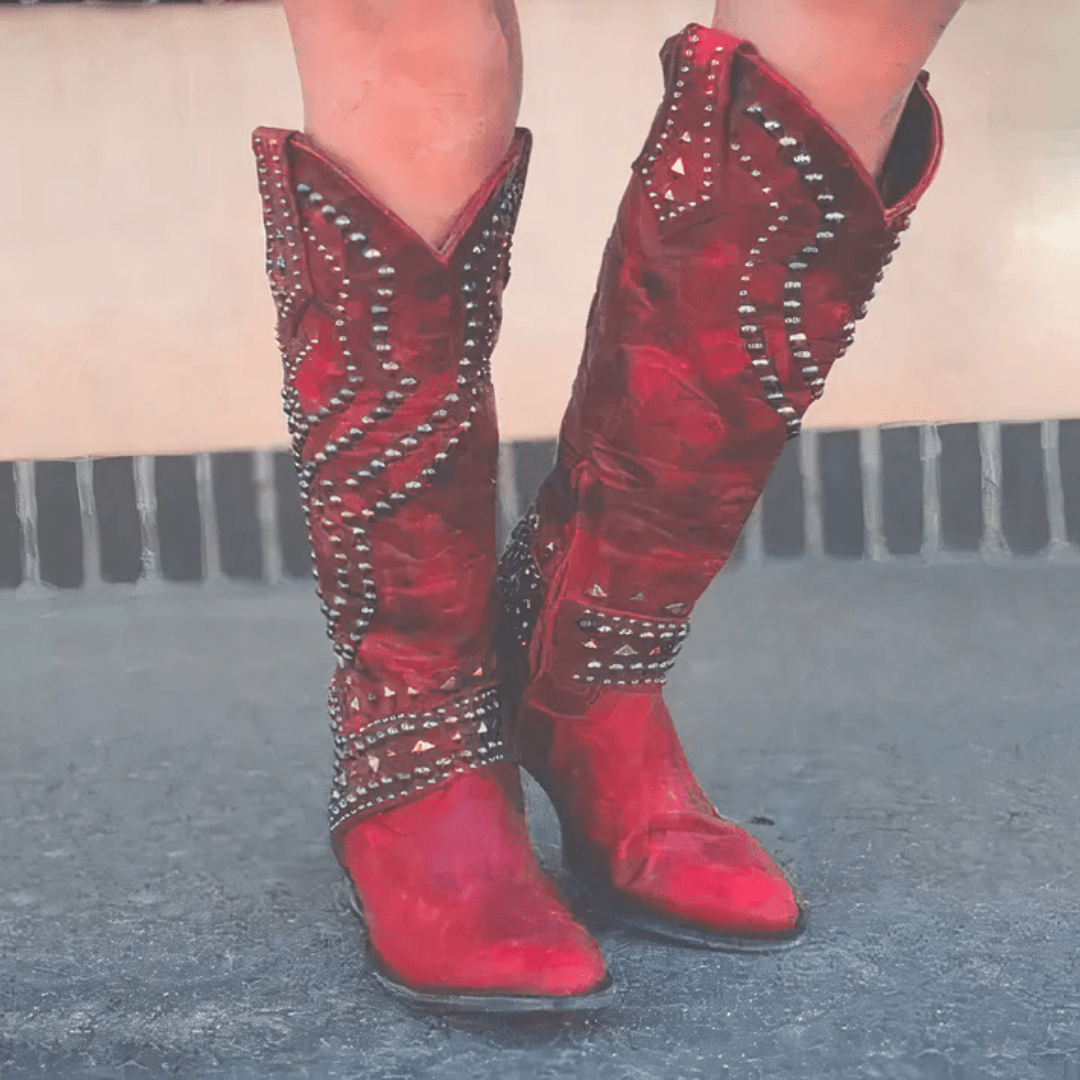 Western Knee-High Boots with Studded Detail