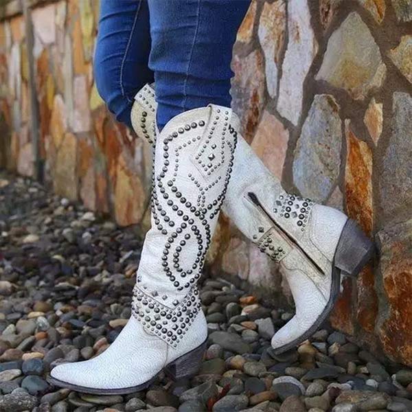 Western Knee-High Boots with Studded Detail