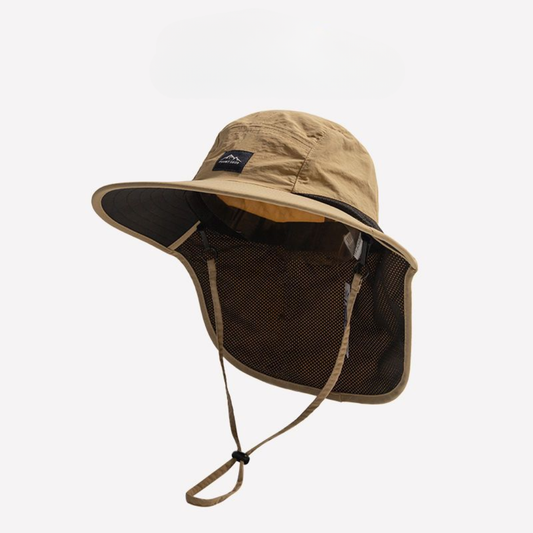 Wide-Brim Sun Hat With Neck Flap