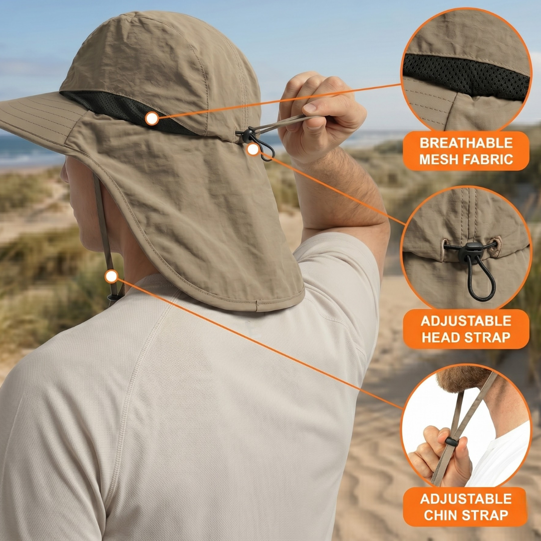 Wide-Brim Sun Hat With Neck Flap