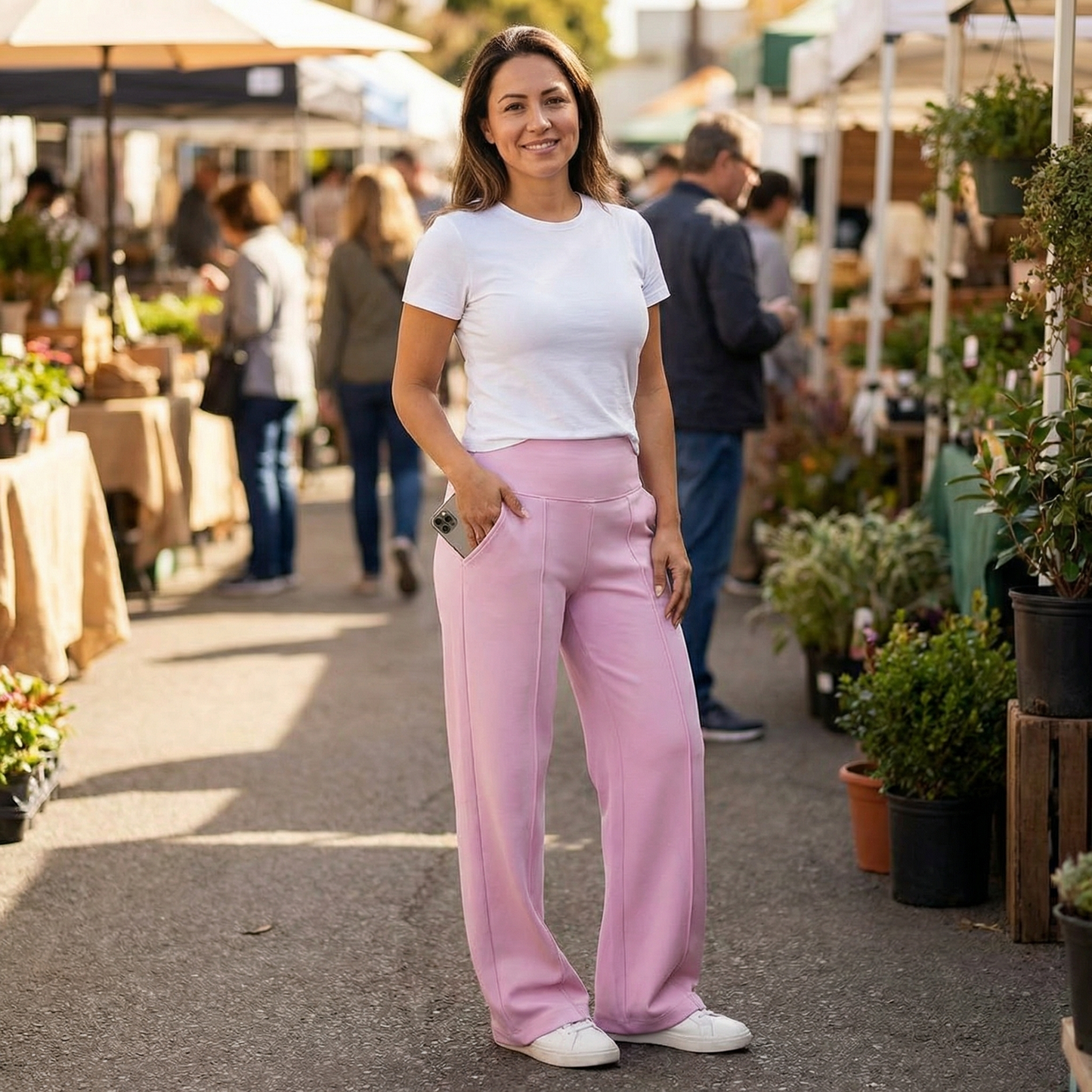 Wide Leg High Waist Stretch Pants