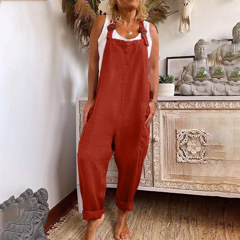 Wide Leg Jumpsuit for Women - Adjustable Buckle
