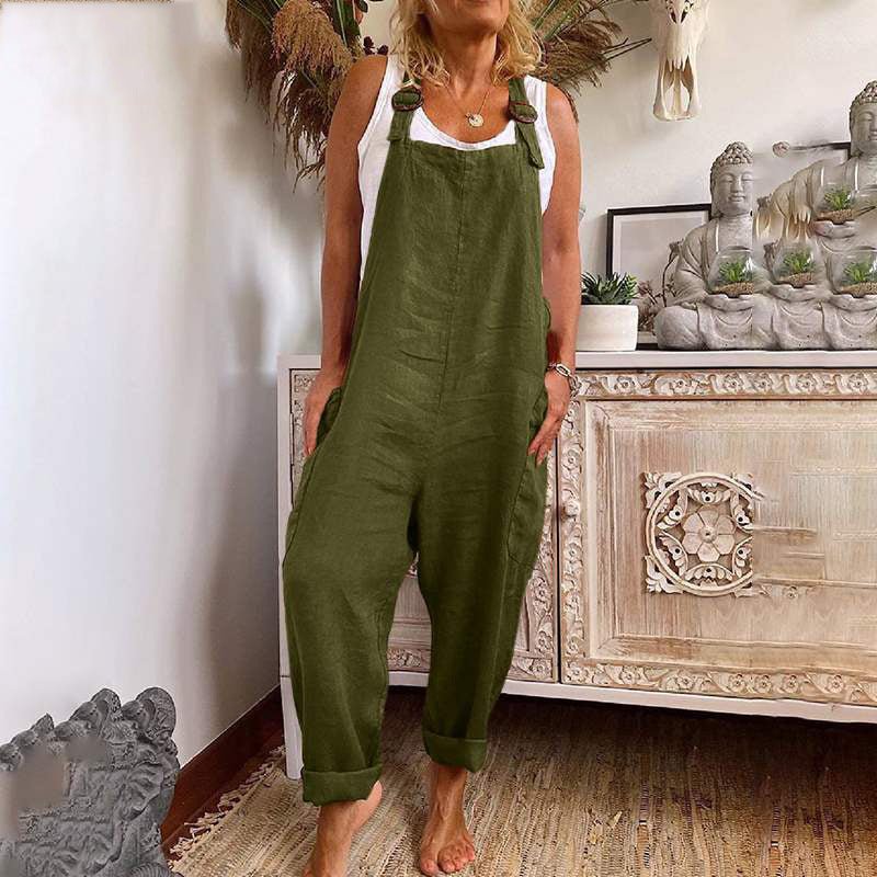 Wide Leg Jumpsuit for Women - Adjustable Buckle