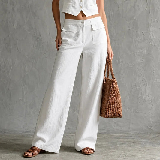 Wide-leg pants with pockets, high waist