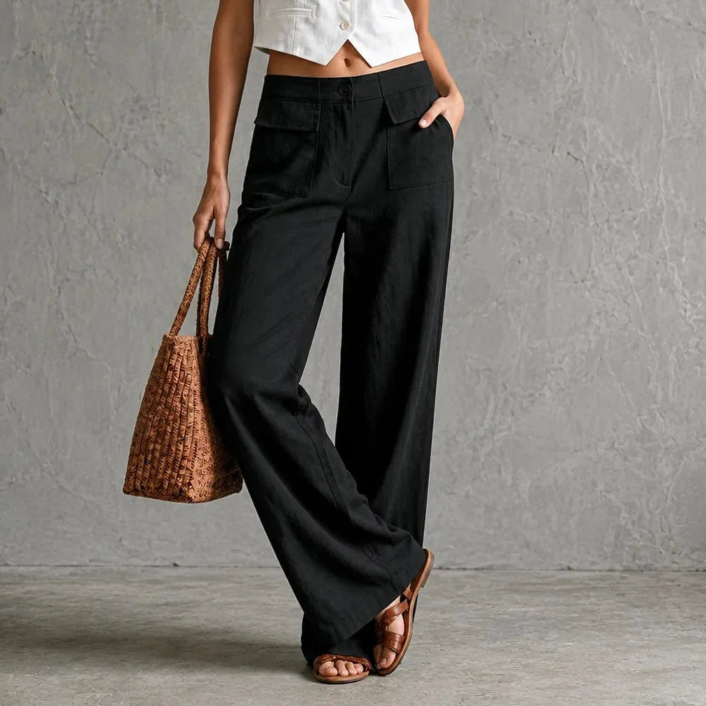 Wide-leg pants with pockets, high waist