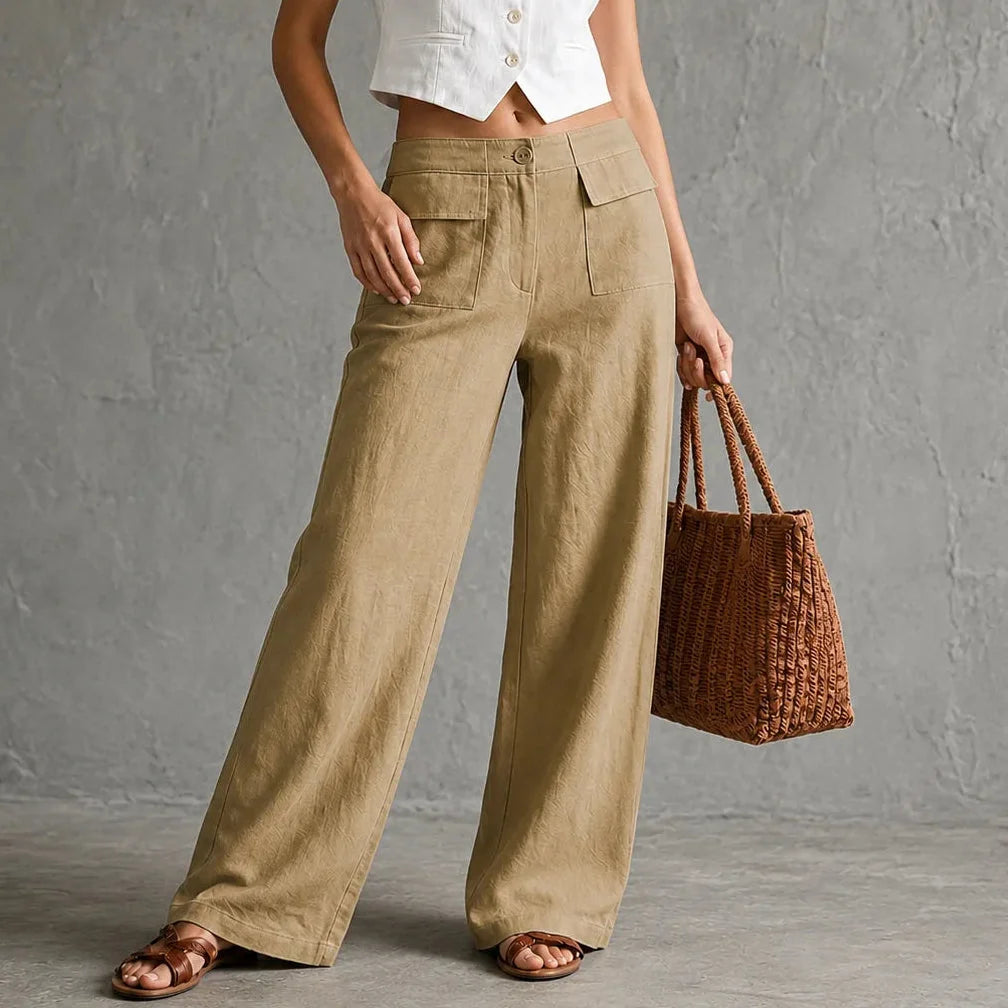 Wide-leg pants with pockets, high waist