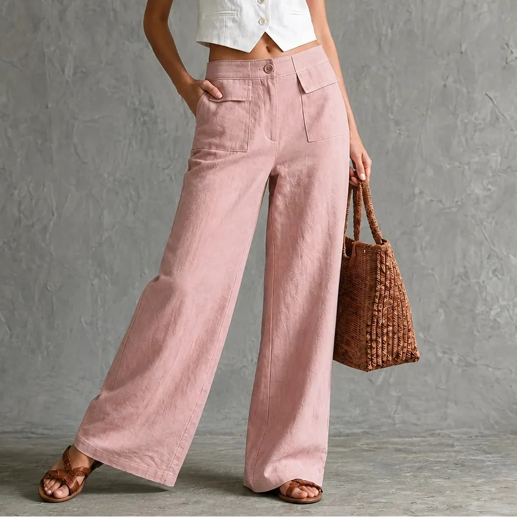 Wide-leg pants with pockets, high waist